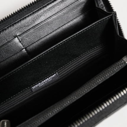 Dolce & Gabbana Black Leather Logo Plaque Zip Around Continental Wallet