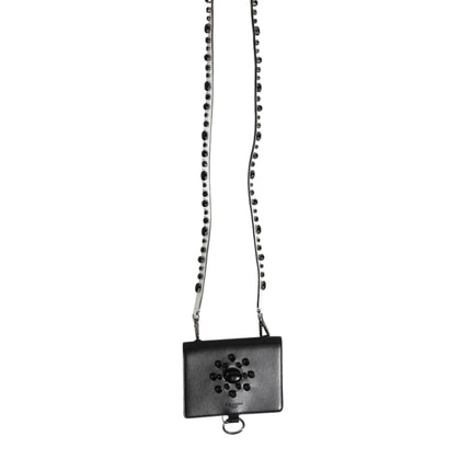 Dolce & Gabbana Black Leather Crystal Embellished Card Holder Wallet