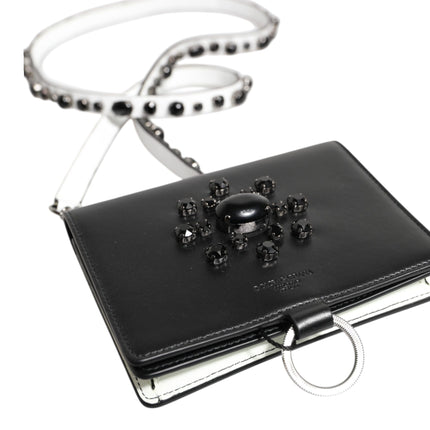 Dolce & Gabbana Black Leather Crystal Embellished Card Holder Wallet