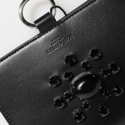Dolce & Gabbana Black Leather Crystal Embellished Card Holder Wallet