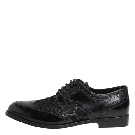 Dolce & Gabbana Black Leather Floral Lace Dress Formal  Shoes