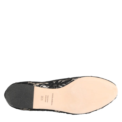 Dolce & Gabbana Black Taormina Lace Crystals Flats Shoes