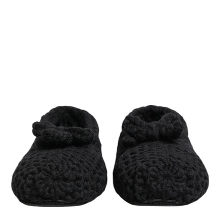 Dolce & Gabbana Black Wool Knit Slip On Ballerina Flats Shoes