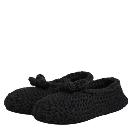Dolce & Gabbana Black Wool Knit Slip On Ballerina Flats Shoes