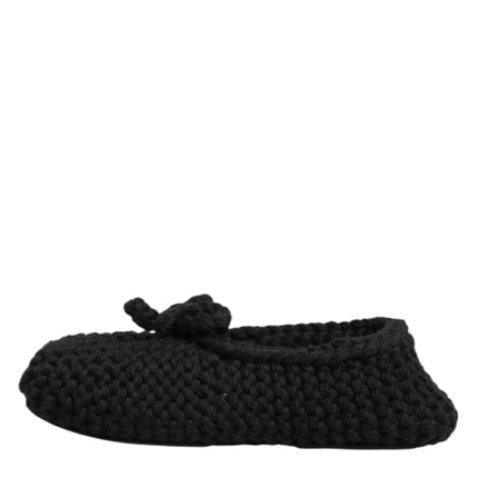 Dolce & Gabbana Black Wool Knit Slip On Ballerina Flats Shoes