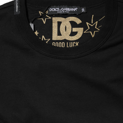 Dolce & Gabbana Black Cotton Logo Print Crew Neck T-shirt