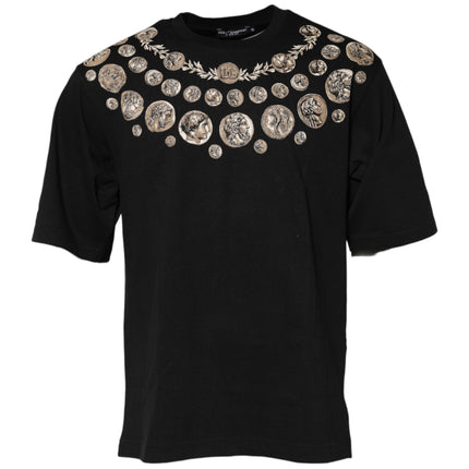 Dolce & Gabbana Black Coin Print Cotton Crew Neck T-shirt