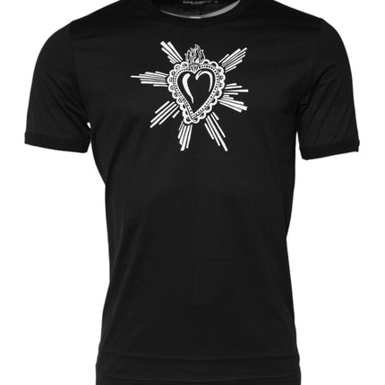 Dolce & Gabbana Black Sacred Heart Cotton Crew Neck T-shirt