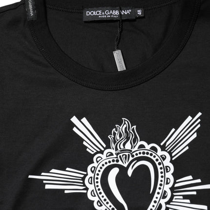 Dolce & Gabbana Black Sacred Heart Cotton Crew Neck T-shirt