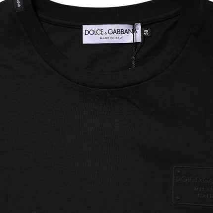 Dolce & Gabbana Black Logo Plaque Cotton Crew Neck T-shirt