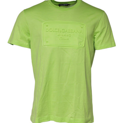 Dolce & Gabbana Green Embossed Logo Cotton Crew Neck T-shirt