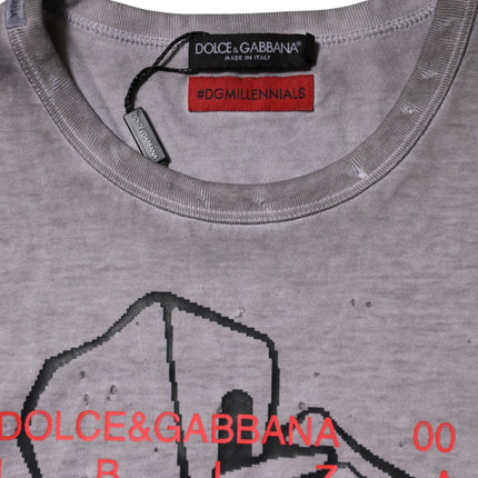 Dolce & Gabbana Gray Graphic Print Cotton Crew Neck T-shirt