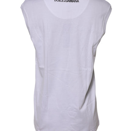 Dolce & Gabbana White Cotton Sleeveless Printed Tank T-shirt