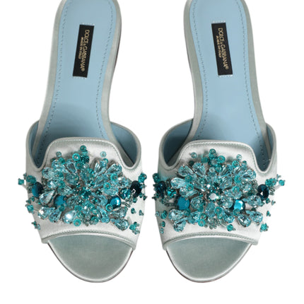 Dolce & Gabbana Silver Blue Leather Bead Embellish Slide Shoes