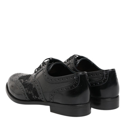 Dolce & Gabbana Black Leather Floral Lace Dress Formal Shoes