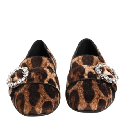 Dolce & Gabbana Brown Leopard Print Crystals Loafers Flats Shoes