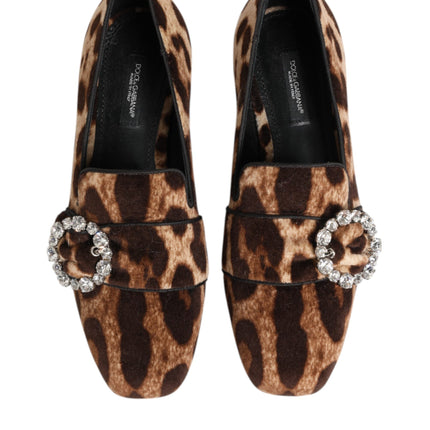 Dolce & Gabbana Brown Leopard Print Crystals Loafers Flats Shoes