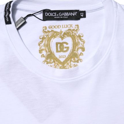 Dolce & Gabbana White Cotton Goodluck 2023 Crew Neck T-shirt
