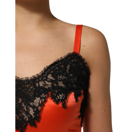 Dolce & Gabbana Red Black Lace Trim Silk Sleeveless Tank Top