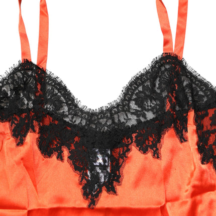 Dolce & Gabbana Red Black Lace Trim Silk Sleeveless Tank Top