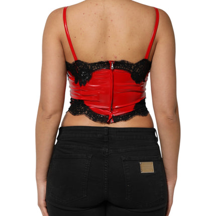 Dolce & Gabbana Red Black Lace Trim Polyester Sleeveless Tank Top