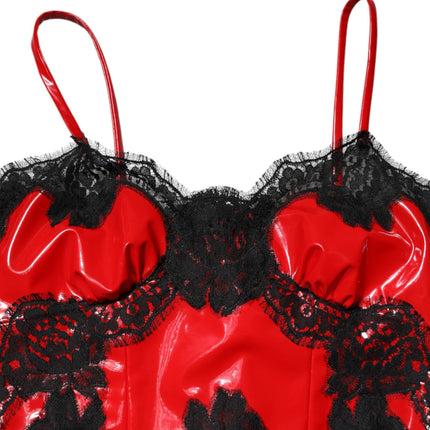 Dolce & Gabbana Red Black Lace Trim Polyester Sleeveless Tank Top