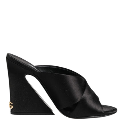 Dolce & Gabbana Black Logo KEIRA Satin Slides Sandals Shoes