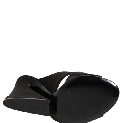 Dolce & Gabbana Black Logo KEIRA Satin Slides Sandals Shoes
