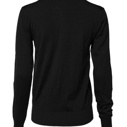 Dolce & Gabbana Black Wool Knit Round Neck Cardigan Sweater