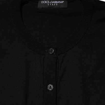 Dolce & Gabbana Black Wool Knit Round Neck Cardigan Sweater