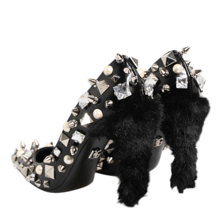 Dolce & Gabbana Black Crystals Studs Stiletto Pumps Shoes