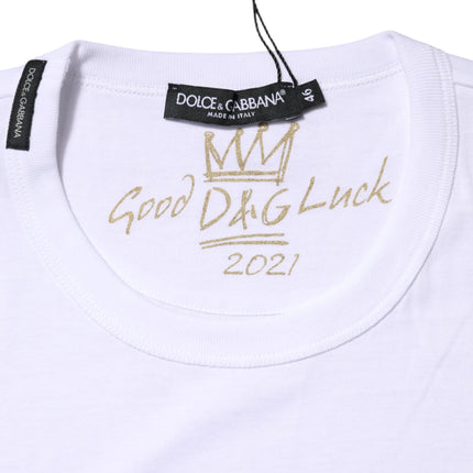 Dolce & Gabbana White Cotton Goodluck 2022 Crew Neck T-shirt