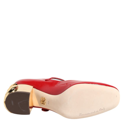 Dolce & Gabbana Red Leather DG Logo Heels Sandals Shoes