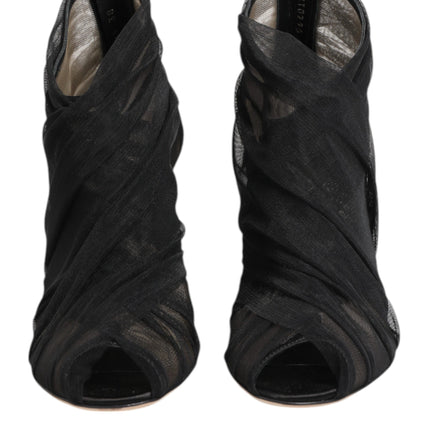 Dolce & Gabbana Black Mesh Stiletto Heels Ankle Boots Shoes