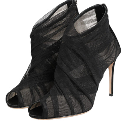 Dolce & Gabbana Black Mesh Stiletto Heels Ankle Boots Shoes