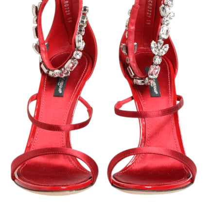 Dolce & Gabbana Red Satin Crystals Keira Sandals Heels Shoes