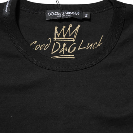 Dolce & Gabbana Black Cotton Goodluck Tee Crew Neck T-shirt