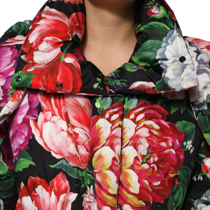 Dolce & Gabbana Multicolor Floral Hooded Puffer Coat Jacket