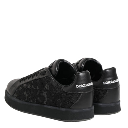Dolce & Gabbana Black Floral Lace Low Top Sneakers Shoes