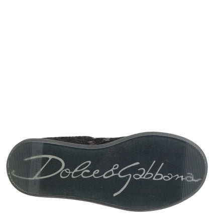 Dolce & Gabbana Black Floral Lace Low Top Sneakers Shoes
