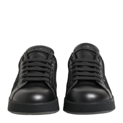 Dolce & Gabbana Black Floral Lace Low Top Sneakers Shoes