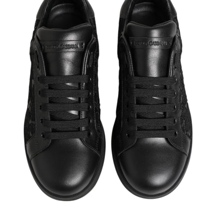 Dolce & Gabbana Black Floral Lace Low Top Sneakers Shoes