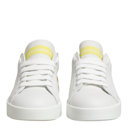 Dolce & Gabbana White Yellow Leather Low Top Sneakers Shoes