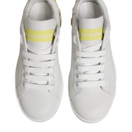 Dolce & Gabbana White Yellow Leather Low Top Sneakers Shoes