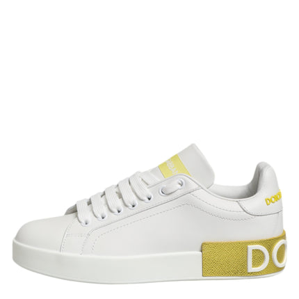 Dolce & Gabbana White Yellow Leather Low Top Sneakers Shoes