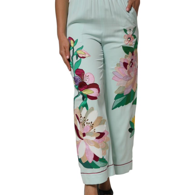 Dolce & Gabbana Green Floral Garterized Straight Pajama Pants