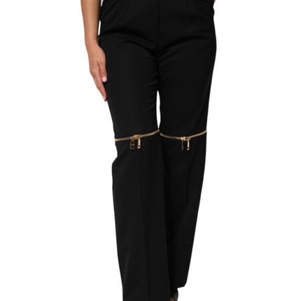 Dolce & Gabbana Black Zip Detailed Wool Straight Leg Pants