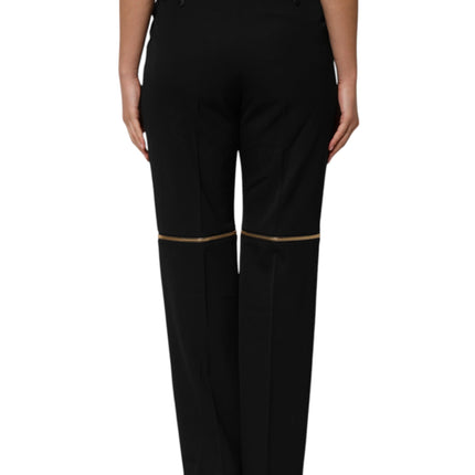 Dolce & Gabbana Black Zip Detailed Wool Straight Leg Pants