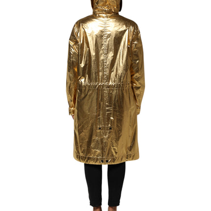 Dolce & Gabbana Gold Hooded Long Sleeves Trench Coat Jacket