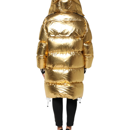 Dolce & Gabbana Gold Hooded Puffer Quilted Full Zip Jacket